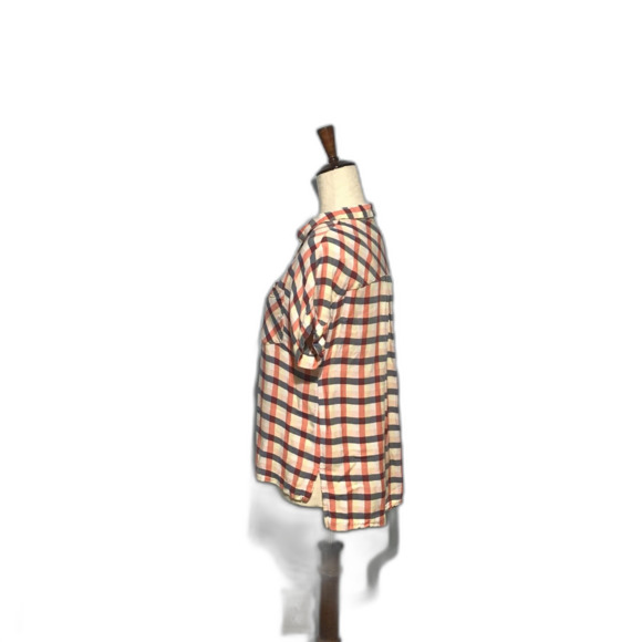 Blue Orange Plaid Rayon Button-Up Shirt with Pockets M - Picture 4 of 8